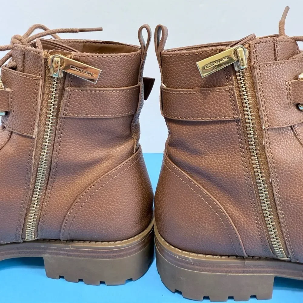 Michael Kors Kincaid leather combat bootie in the luggage color Size Women 8.5M